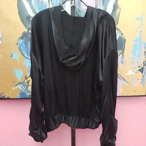 Zara Woman Silky Black Hoodie Size Medium - Picture 2 of 5